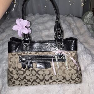 Coach Black and Tan Signature Tote Bag